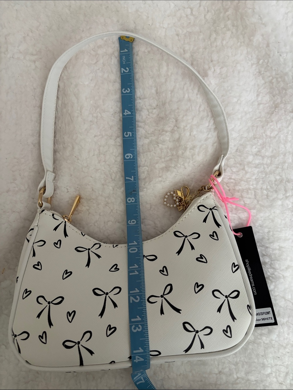 White Bow Print Shoulder Bag - Picture 7 of 8